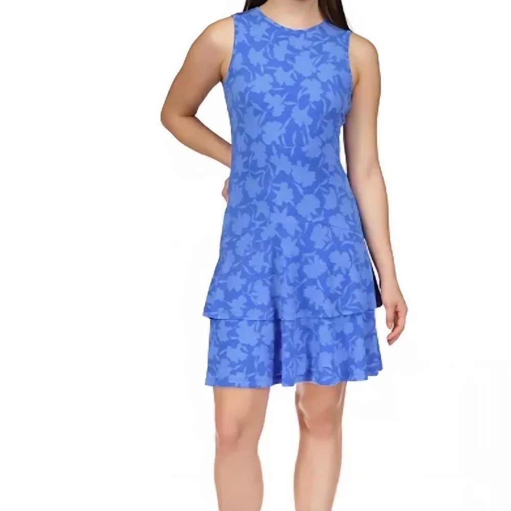 Michael Kors Blue Tiered Ruffle Midi Dress, PXS